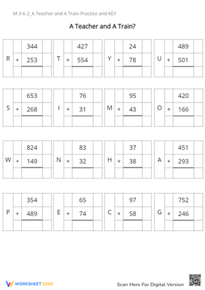 Teacher and a Train Practice Worksheet with Key