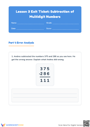 3.NBT.A.2 Worksheet: 3-Digit Subtraction — Grade 3 Aligned