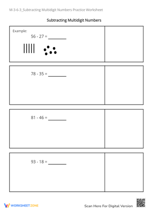 Subtracting 2-Digit Numbers Practice - Math Worksheet for Kids