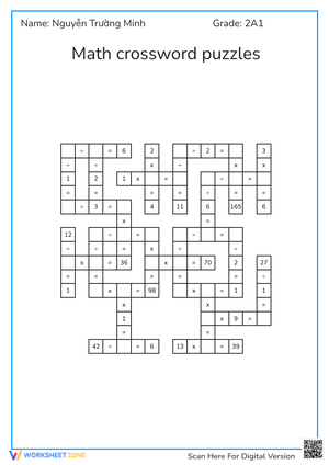 Math crossword puzzles