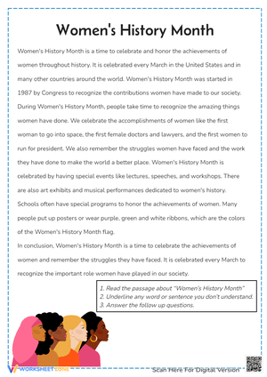 Reading Comprehension About Women's History Month