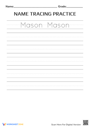 Personalized Name Tracing Practice for 'Mason'