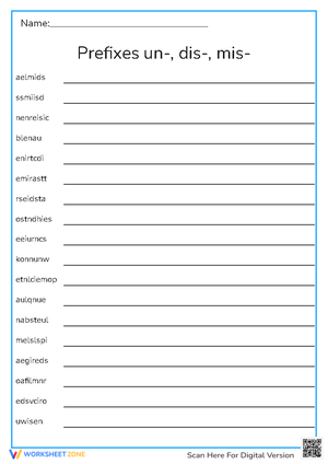 Prefixes un-, dis-, mis- Worksheet