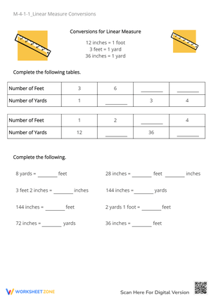 Linear Measurement Conversions: Feet, Inches, & Yards Practice