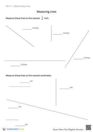 Measuring Lines: Inches & Centimeters - Printable Math Worksheet