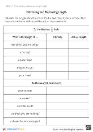 Estimating and Measuring Length Practice