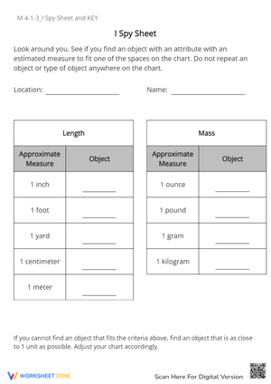 Measurement I Spy: Estimate Length & Mass - Grades 3-5 Activity