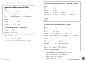Measurement Conversions: US & Metric Units Practice Worksheet