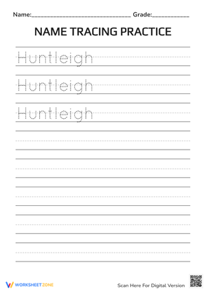 Build Writing Skills with Name Tracing: 'Huntleigh'
