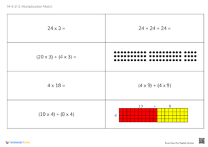 Multiplication Match: 2-Digit x 1-Digit - Math Worksheet