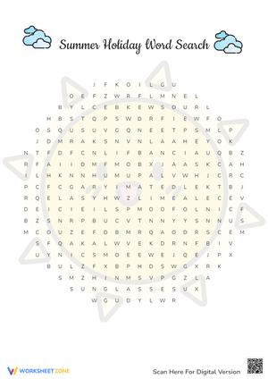 Fun Summer Holiday Word Search Puzzle