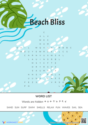 Beach Bliss Word Search Puzzle