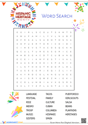 Hispanic Heritage Month Word Search - Culture & Food Fun!