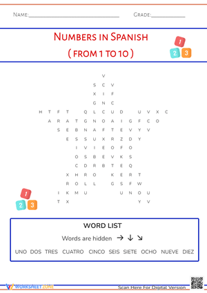 Spanish Numbers 1-10 Word Search - Learn Basic Vocabulary!