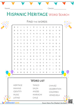 Hispanic Heritage Word Search Puzzle