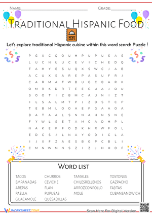 Hispanic Food Word Search - Explore Traditional Cuisine!