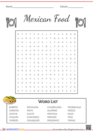 Mexican Food Word Search - Fun Vocabulary Puzzle for Kids
