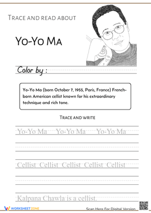 Trace and Read Worksheet about Yo-Yo Ma
