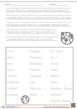 Asian Pacific Heritage Month - Fill-in & Learn Countries!