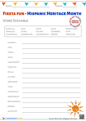 Hispanic Heritage Month Word Scramble - Fiesta Fun!
