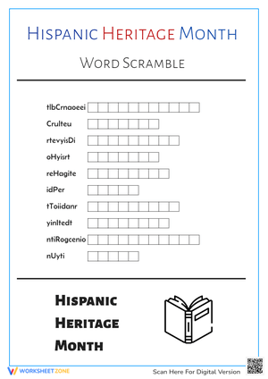 Hispanic Heritage Month Word Scramble - Grades 3-6 Activity