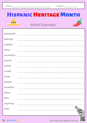Hispanic Heritage Month Word Scramble 
