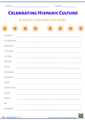 Hispanic Culture Word Scramble - Grades 3-6 Learning Fun