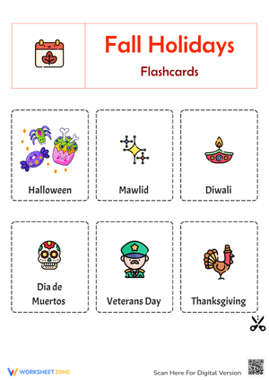 Fall Holidays Flashcards School Supplies