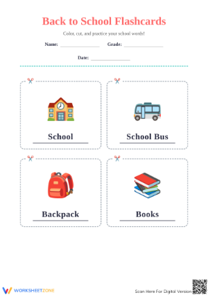 Grade K-2 School Vocabulary — Printable No-Prep Flashcards