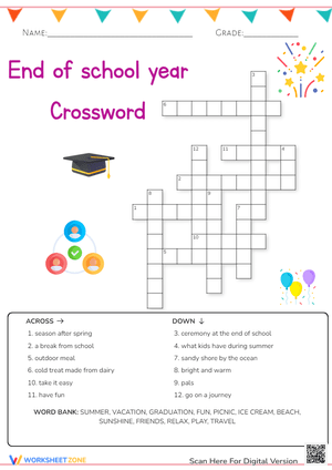 End of school year Crossword