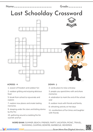 Last Schoolday Crossword | Grade 3-5 Essential