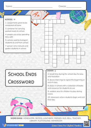 School Ends Crossword 