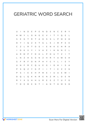 Geriatric Word Search | Essential College Health Worksheet