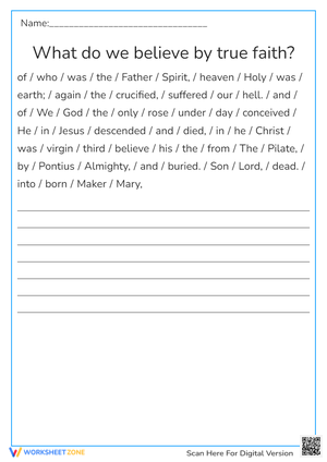 Christian Beliefs Fill-in-Blanks Worksheet - Grades 3-6