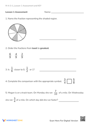 Lesson 1 Fraction Assessment Worksheet
