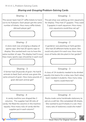 Sharing & Grouping Word Problems: Math Practice Cards