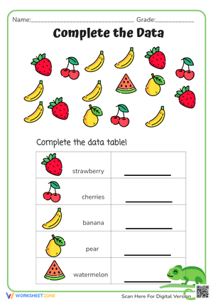 Fruit Counting Worksheet - Data Handling for Kindergarten