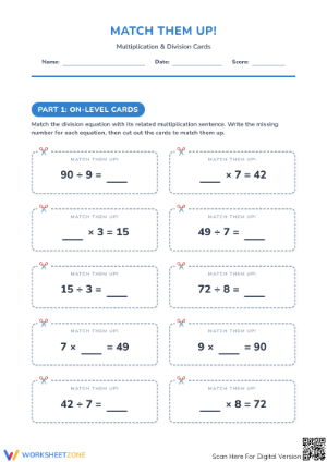 Printable Multiplication & Division Matching | Grade 3