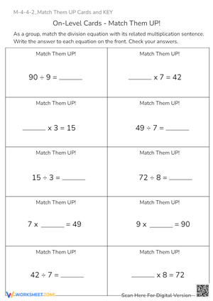 Engaging Division and Multiplication Matching