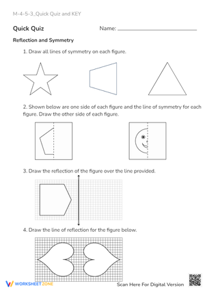 Reflection & Symmetry Worksheet - Draw Lines & Complete Shapes