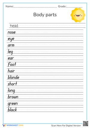 Body Parts: Vocabulary and Description Worksheet