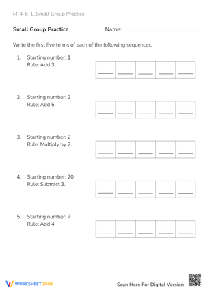 Number Sequence Math Worksheet - Addition, Subtraction, Multiplication