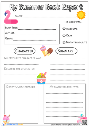 Summer Book Report Worksheet - Character & Summary Fun!