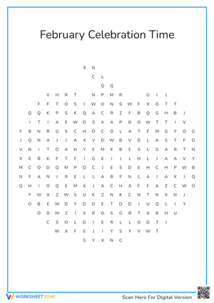 February Celebrations Worksheet