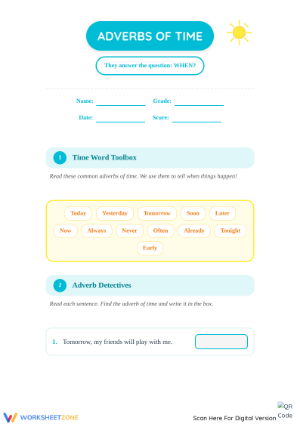 Adverbs of Time Worksheet - Identify 'When' in Sentences!