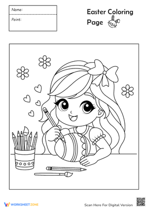 Cute Girl Drawing Easter Eggs Coloring Page