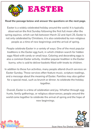 Easter Reading Comprehension - History & Traditions Worksheet