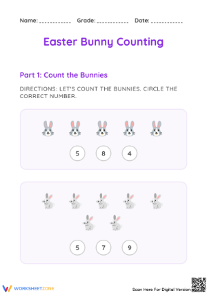 Easter Bunny Counting Worksheet - Spring Math Fun for Kids