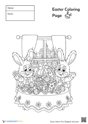 Cute Bunny & Chick Happy Easter Coloring Page