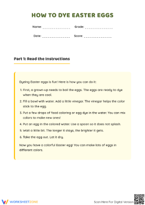How to Dye Easter Eggs - Reading Comprehension